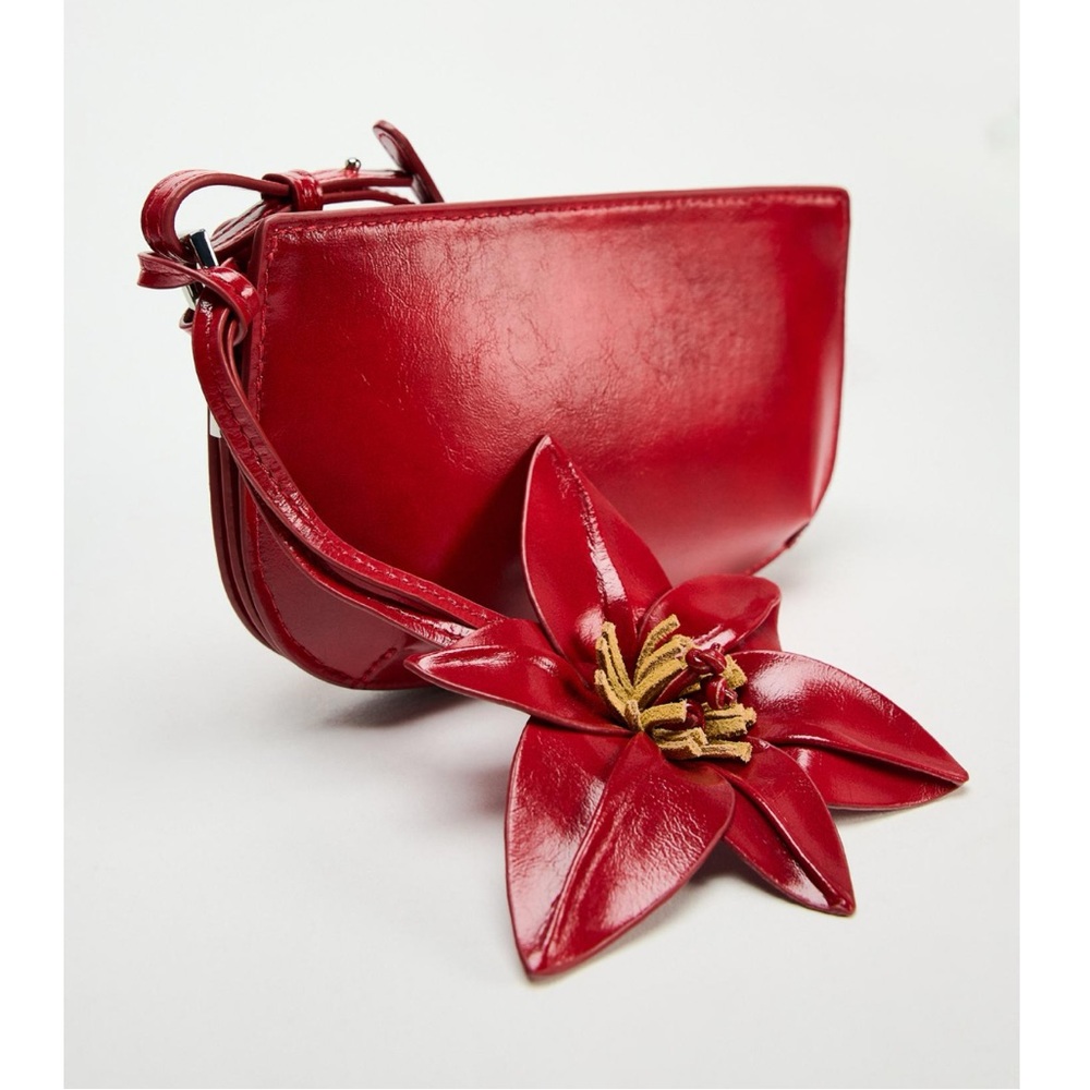 NWT Zara Woman Accessories FLOWER TRIM CROSSBODY Shoulder Bag Red